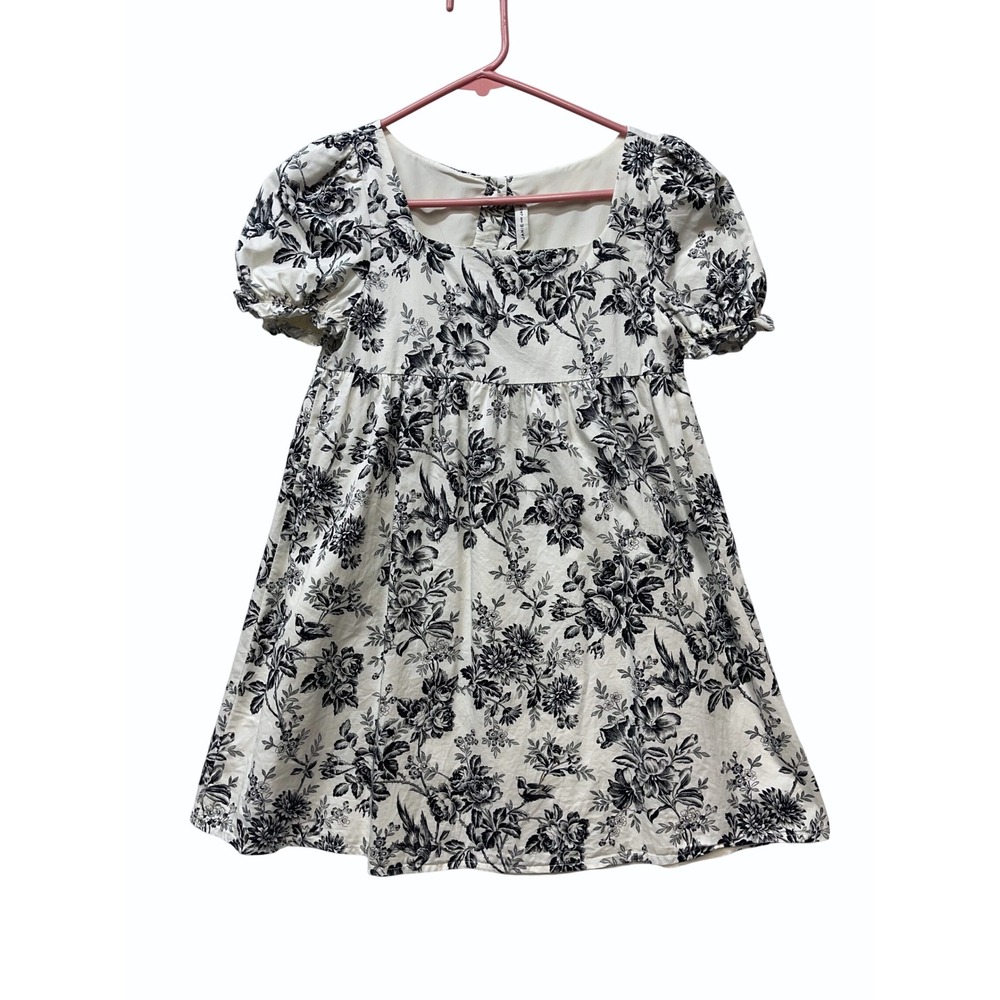 Janie and Jack Kids Dress Black White Floral Puff Sleeve Square Neck Button 10